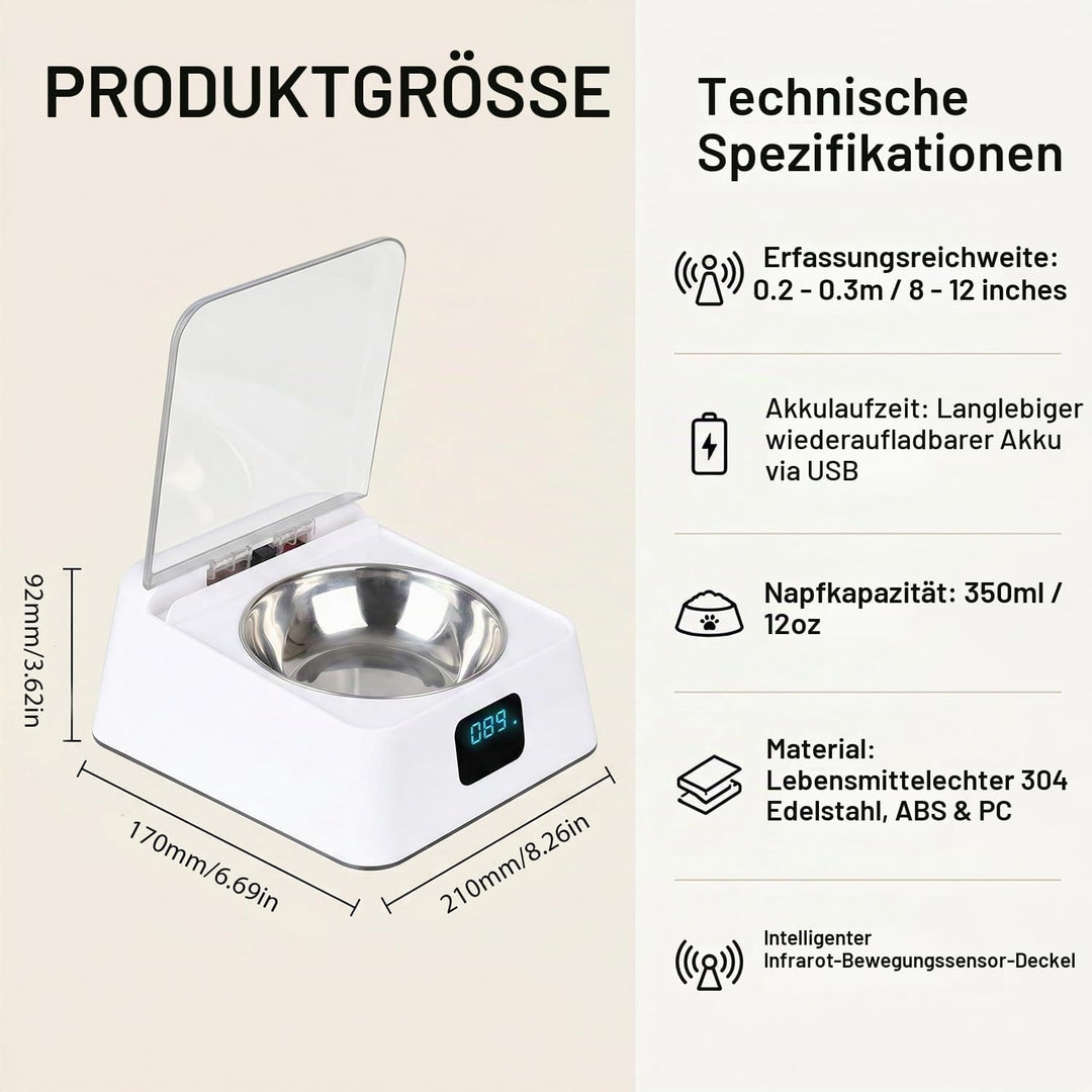 Nassfutterautomat für Katzen, 350ml Katzenfutter Automat mit Infrarot Sensor, Automatischer Futterna