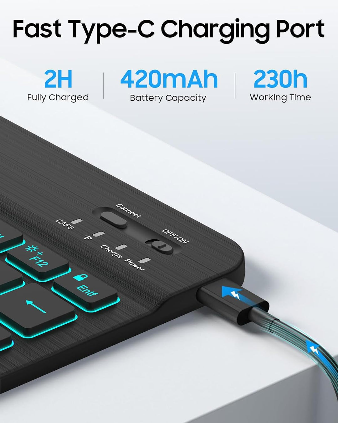FINTIE Bluetooth Tastatur mit Hintergrundbeleuchtung in 7 Farben, Tablet Tastatur mit deutschem Layo