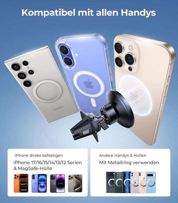VICSEED Handyhalterung Auto Magnet Lüftung [Starker Magnet mit 12xN55 Magneten] Magsafe Autohalterun