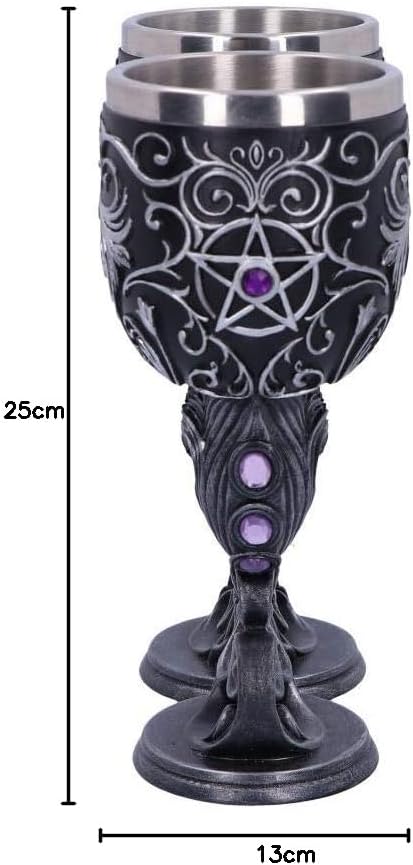 Nemesis Now Hex Twin Cat Heart Set mit Zwei Kelchen, Harz mit Edelstahl-Einsatz, Schwarz und Silber,
