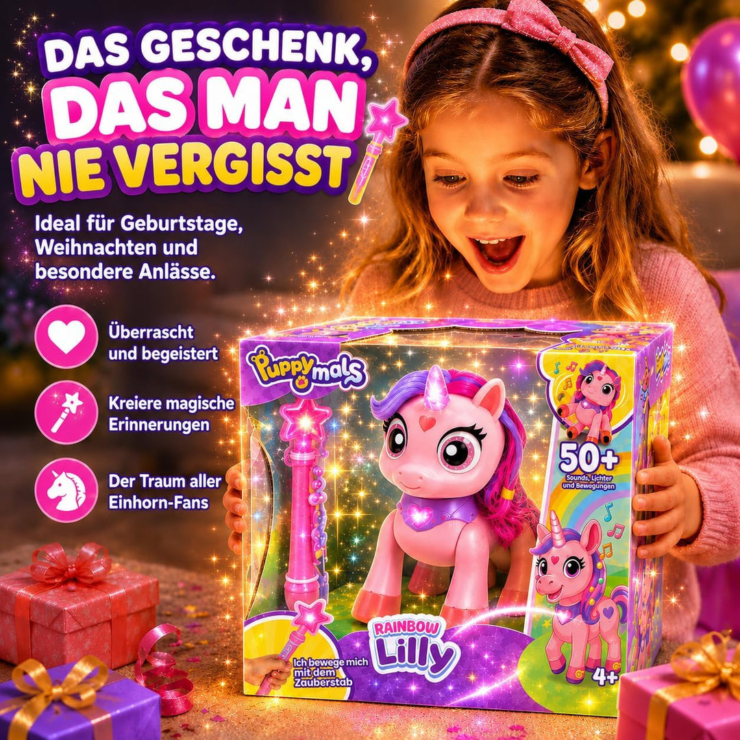 Regenbogen Einhorn Rainbow Lilly | Ferngesteuertes Einhorn mit Zauberstab | Interaktives Einhorns mi