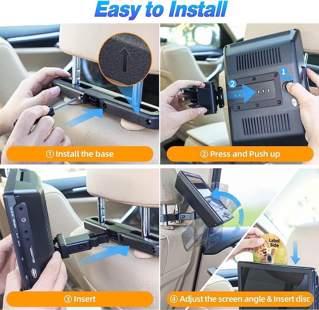 DESOBRY Auto DVD Player 10,5 Zoll 2 Monitore Kopfstütze 2 Kopfhörer HDMI Eingang AV Kabel, Kinder Fe