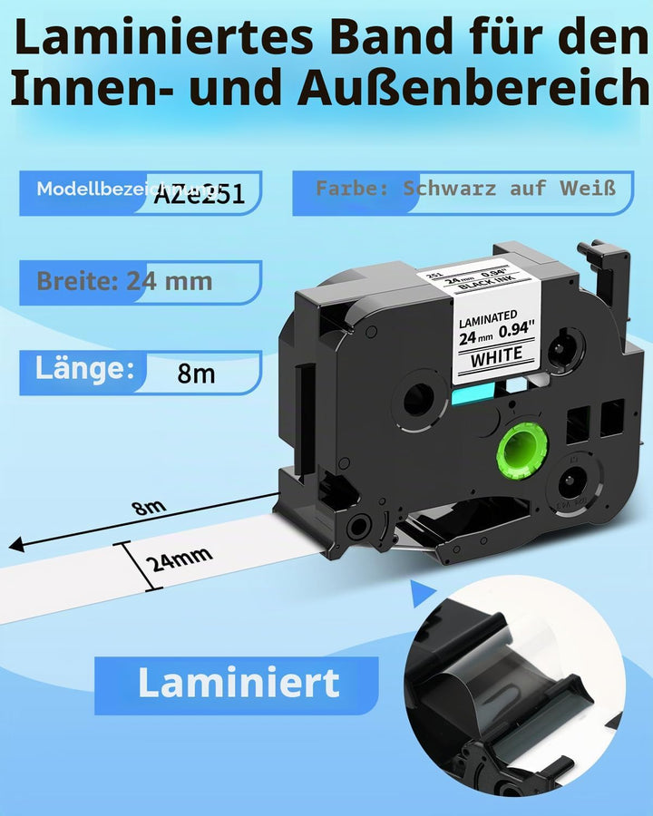 Oozmas TZe251 Schriftband Kompatibel mit Brother P-touch Bänder 24mm Weiss TZe-251, Kompatibel mit B