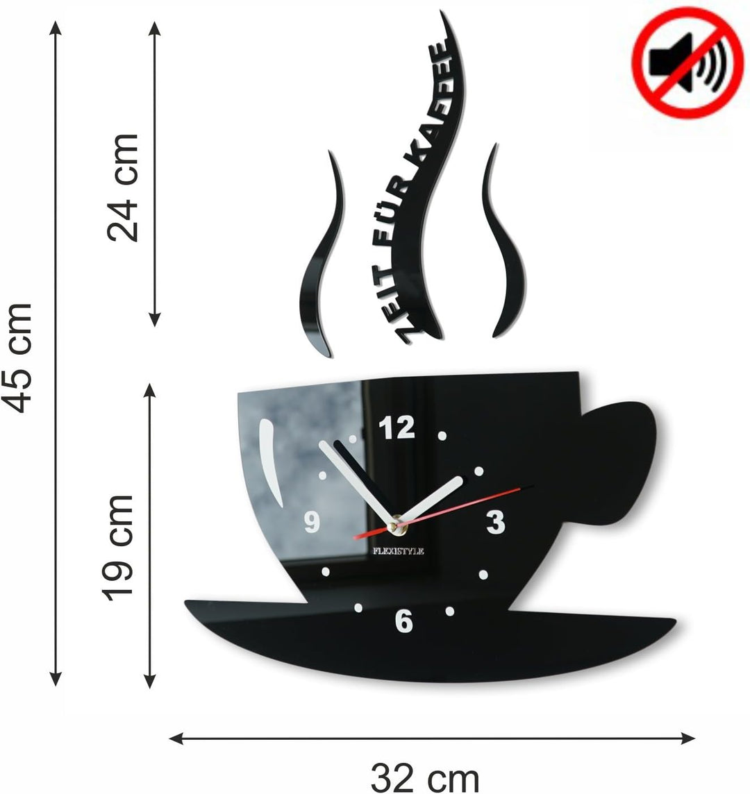 FLEXISTYLE Tasse Zeit für Kaffee Moderne Küche Wanduhr, 3D römisch, wanduhr deko (rosa), Rosa