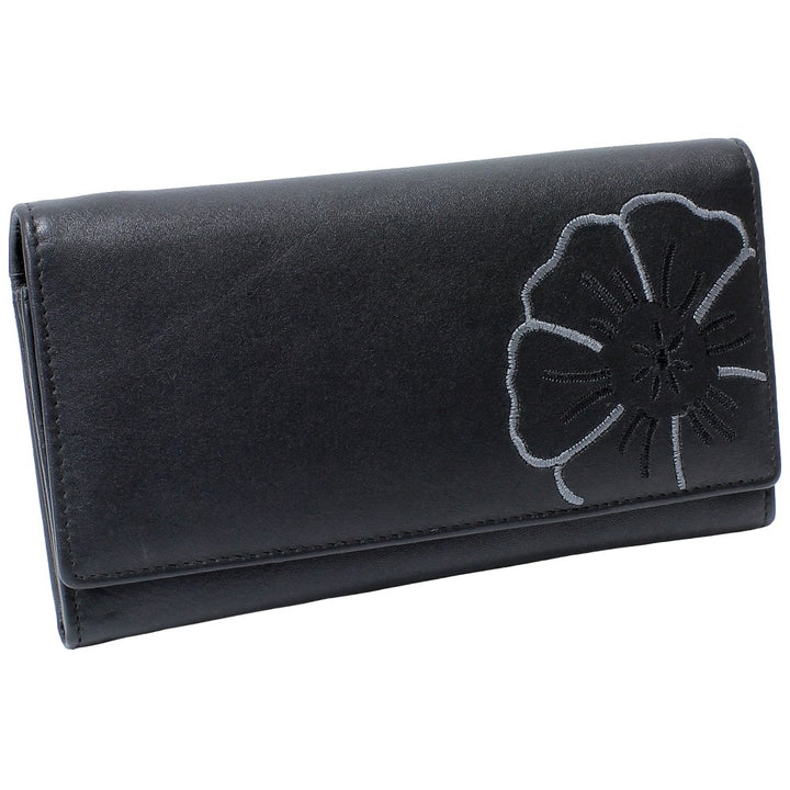 Branco Damen Geldbörse Portemonnaie Leder Damenbörse Damen Geldbeutel schwarz, Schwarz
