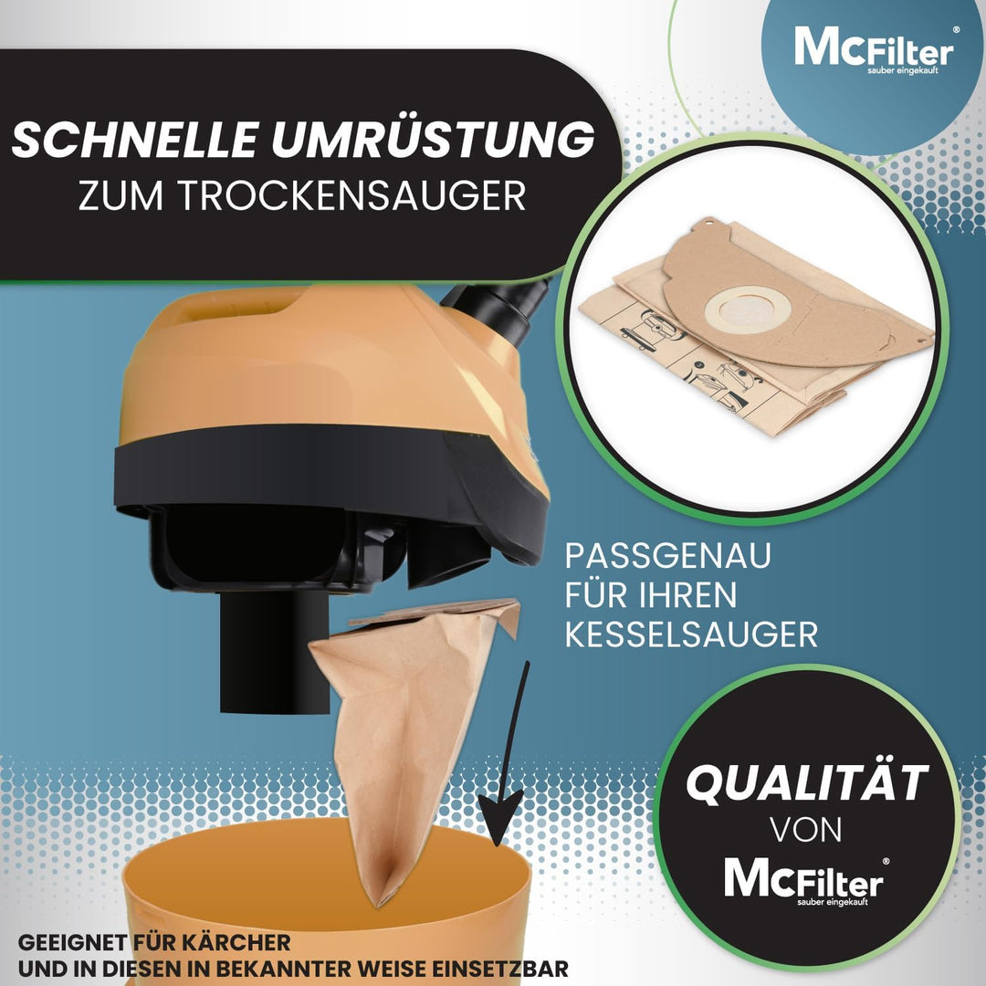 McFilter I 10 Staubsaugerbeutel kompatibel mit Kärcher Staubsauger A2003, A2004, A2014 CarVac, A2024