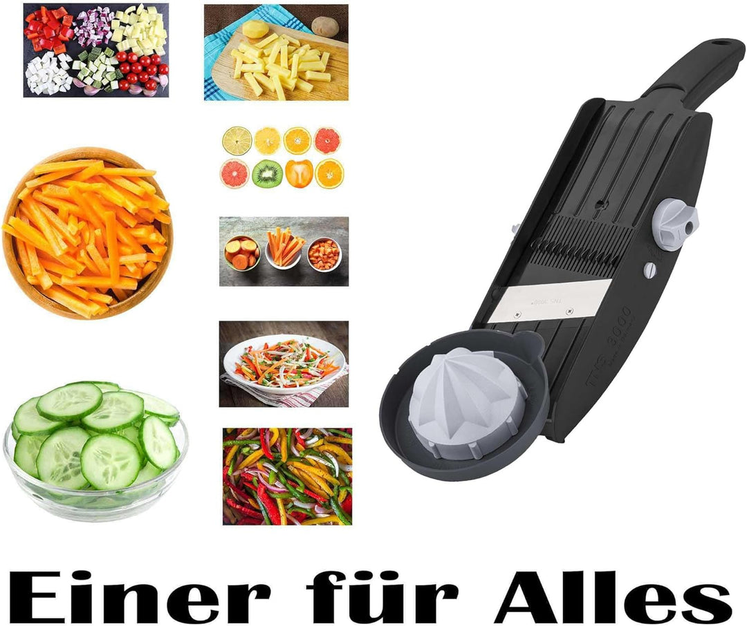 TNS 3000 GEMÜSEHOBEL Multireibe, Gurkenhobel, Julienne Schneider "ALL IN ONE" Das Original (Schwarz-