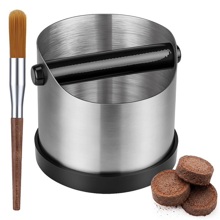Abklopfbehälter für Siebträger 700 ml Edelstahl, Knock Box Espresso mit abnehmbarer Metall-Klopfstan