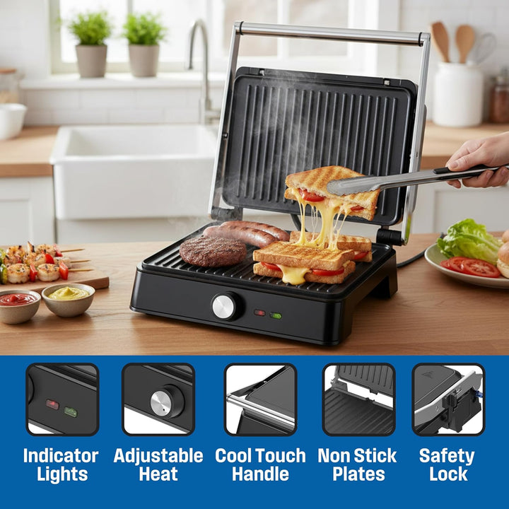 Westinghouse Retro Kontaktgrill mit 180°-Öffnung, Sandwichmaker mit Cool-Touch Griff &amp; Höhenverstell