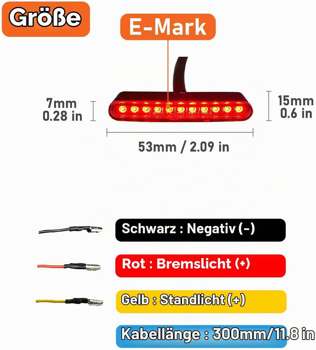 E57 E-geprüft Motorrad E-Bike LED Rücklicht Mini Universal Bremslicht DRL Positionslicht DC12V IP67