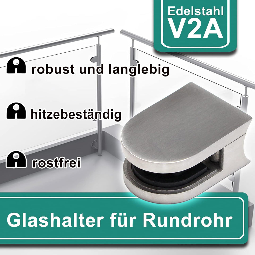 PRIOstahl Glashalter 4 Stück Glasklemmen Klemmhalter Glasplattenhalter 63 x 45 x 30 mm mit Sicherung