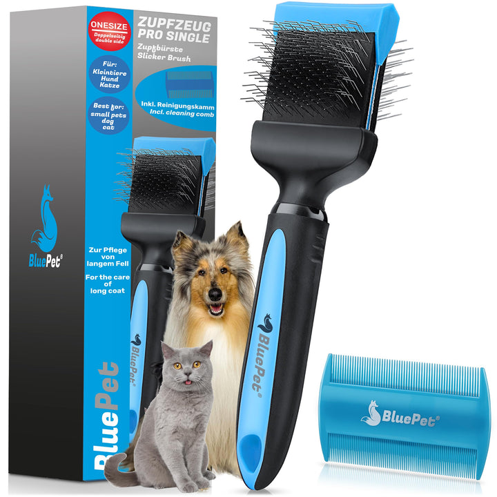 BluePet ZupfZeug Pro Professionelle Hundebürste Langhaar, Flexible Zupfbürste für Hunde &amp; Katzen I E