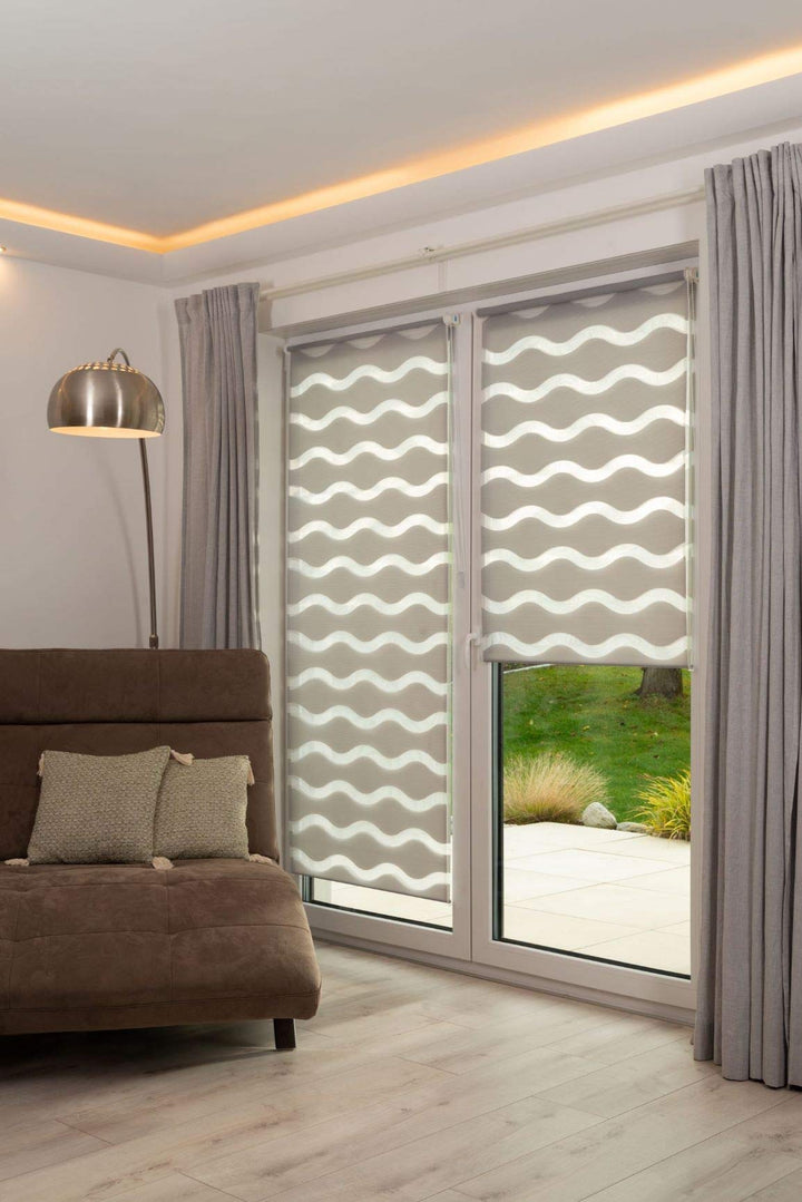 K-home Klemmfix Doppelrollo "Welle" ohne Bohren - Grau 90 cm x 200 cm (B x L) 90 x 200 cm Grau, 90 x