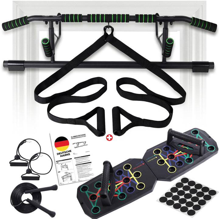 Klimmzugstange Türrahmen ohne Schrauben I Liegestützbrett Set – Home Gym Fitnessgeräte für Zuhause –