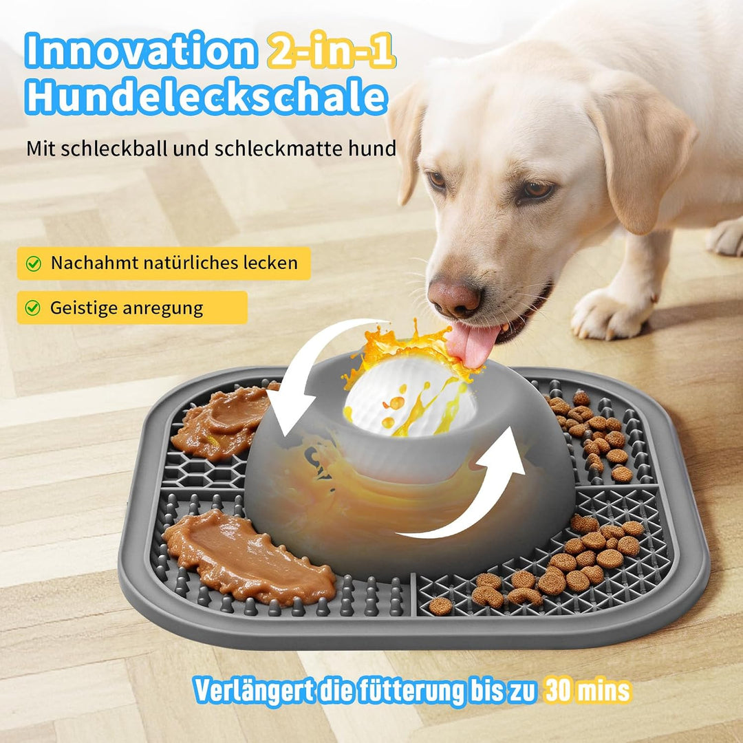 2-in-1 Langsamfressnapf Schleckmatte Hund, rutschfeste Schleckschale mit Saugnäpfen, interaktiver Sc
