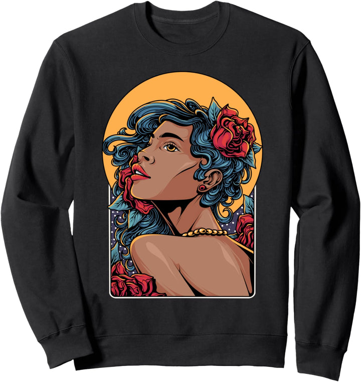 Black Diva Afrocentric Art Modern Roses Moon Melanin Queen Sweatshirt