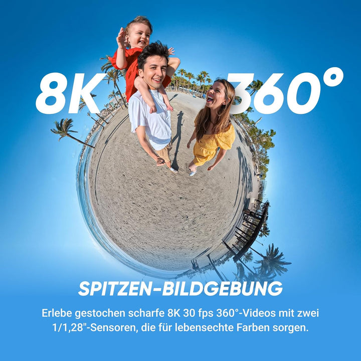 Insta360 X5 No-Drone-Bundle - wasserdichte 8K 360°-Kamera, Unsichtbarer Selfie-Stick-Effekt, Spitze