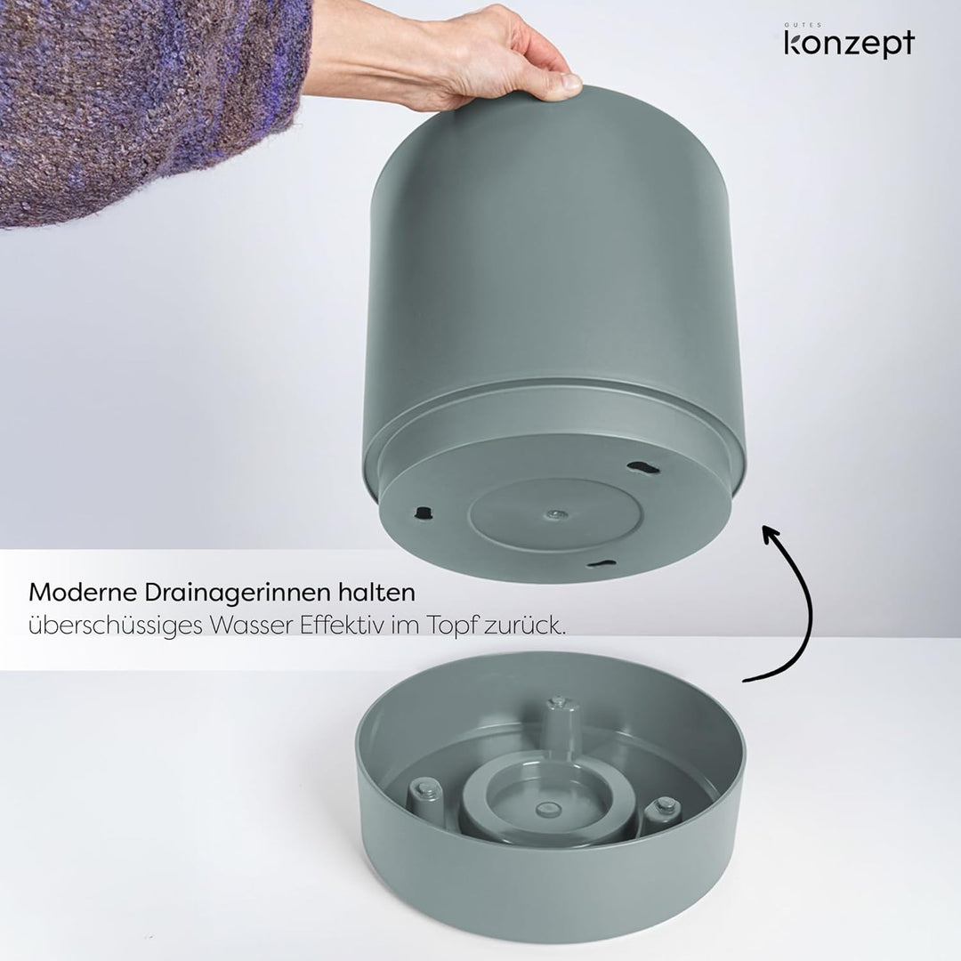 KONZEPT Blumentopf mit Untersetzer 38 cm - grosser Übertopf aus Kunststoff für Zimmerpflanzen, moder