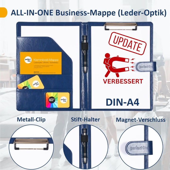perfect line - Klemmbrettmappe DIN-A4 mit Magnetverschluss - aus strapazierfähigem Kunstleder in sti