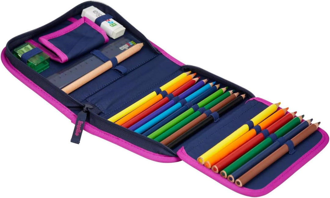 ergobag Federmäppchen Set 22-teilig, Lyra Buntstifte, Stundenplan-Fach, Kleingeld Fach, Lineal Ozean