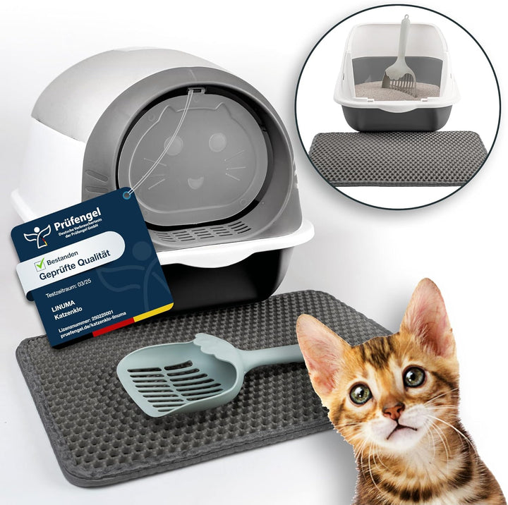 Starter Set Erstausstattung Katze 5-teilig – Katzenklo Grau inkl. Streuschaufel & Matte + Katzenbürs