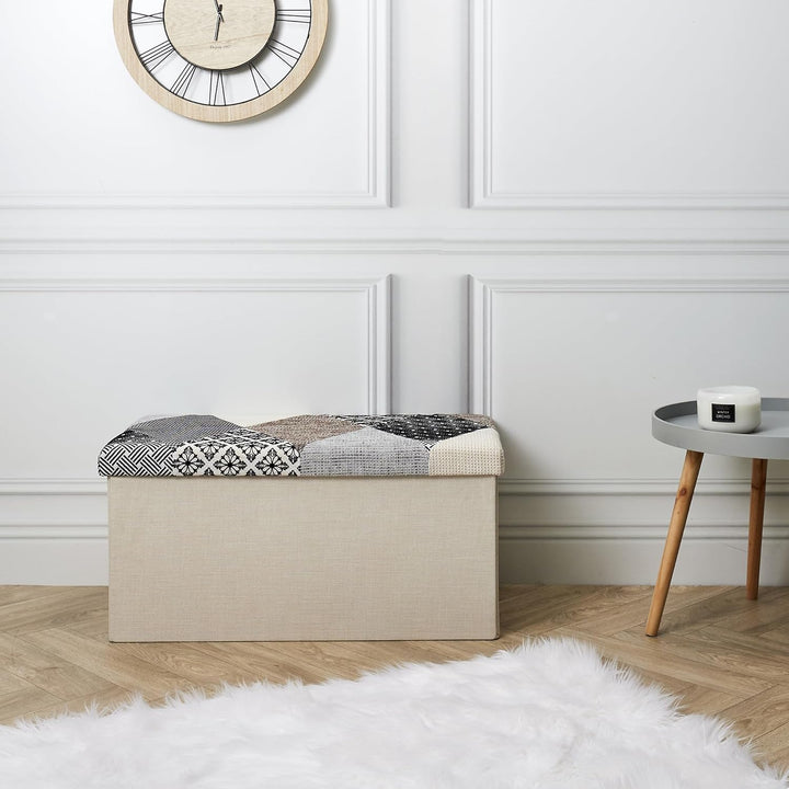 HOME DECO FACTORY Chest, Bench, Patchwork, Grey, Bench, Foldable, for Living Room, Bedroom, Dining R