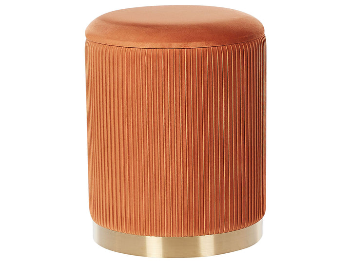 Runder Pouf im 2er Set aus Samt orange Ottoman Sitzpouf Rillen-Optik Miramar