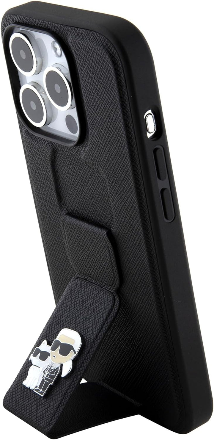 CG Movie Karl Lagerfeld Saffiano-Leder-Schutzhülle für iPhone 15 Pro, Schwarz, Schwarz