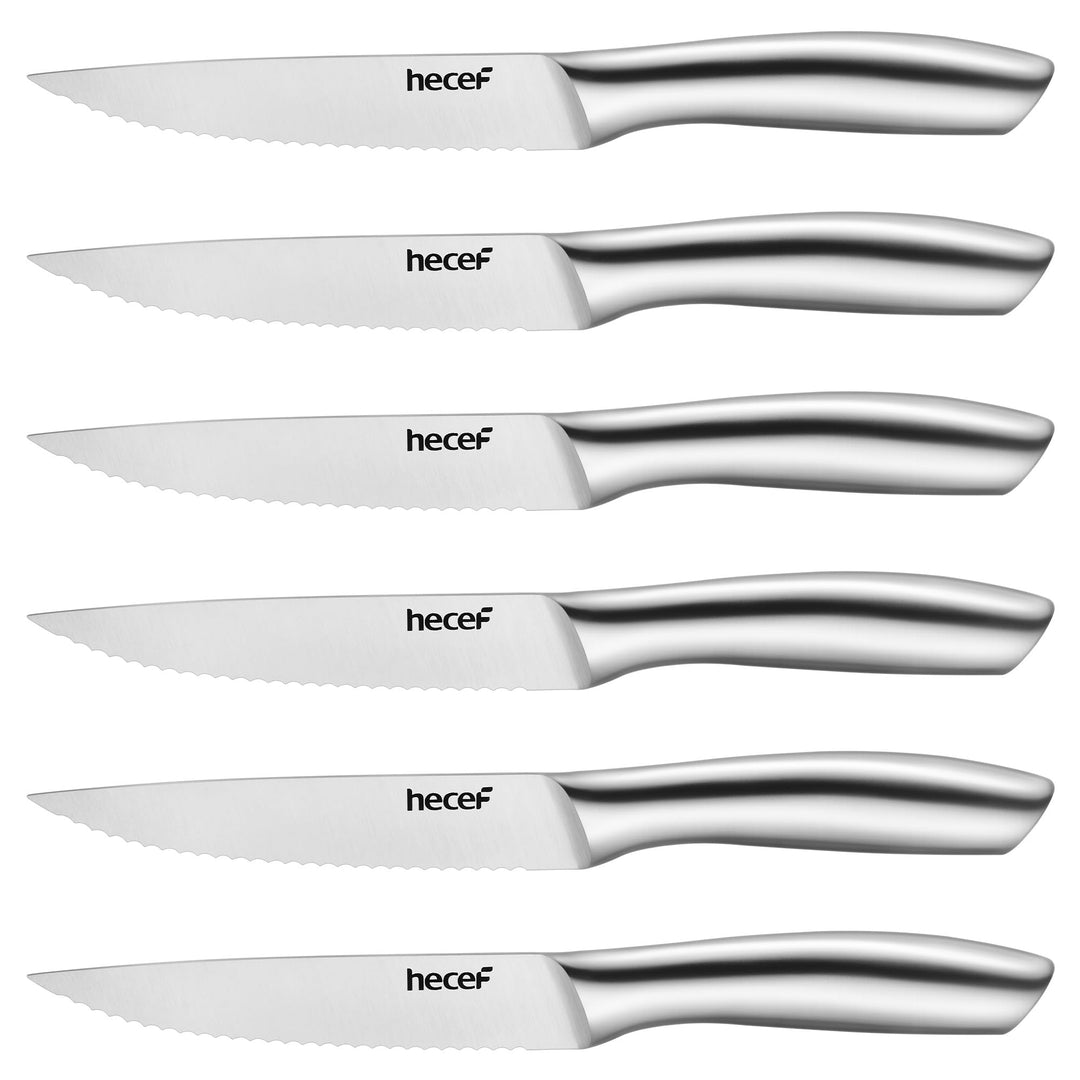 hecef Steakmesser Set 6-teilig, scharfe Tafelmesser mit Wellenschliff und ergonomischem Hohlgriff, k