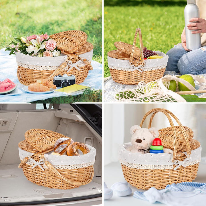 Wicker Picknickkorb mit Griff, 38 cm grosser leerer Picknickkorb mit Deckel und abnehmbarem Futter,