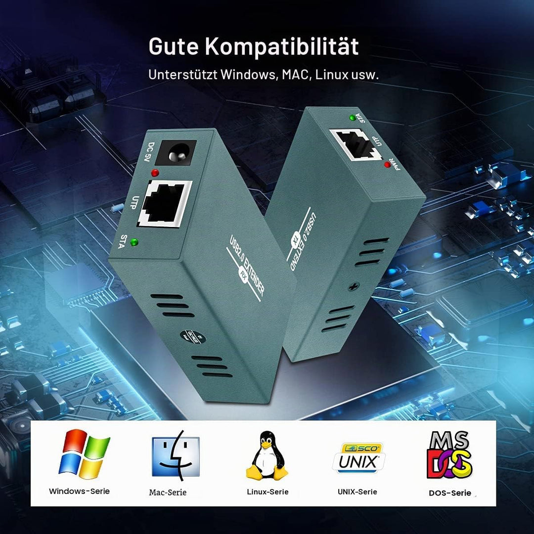 GREATHTEK USB 2.0 Extender, USB over Ethernet Cat 5e/6/7 up to 50m/165ft, 4 Hubs USB Extender Rj45,
