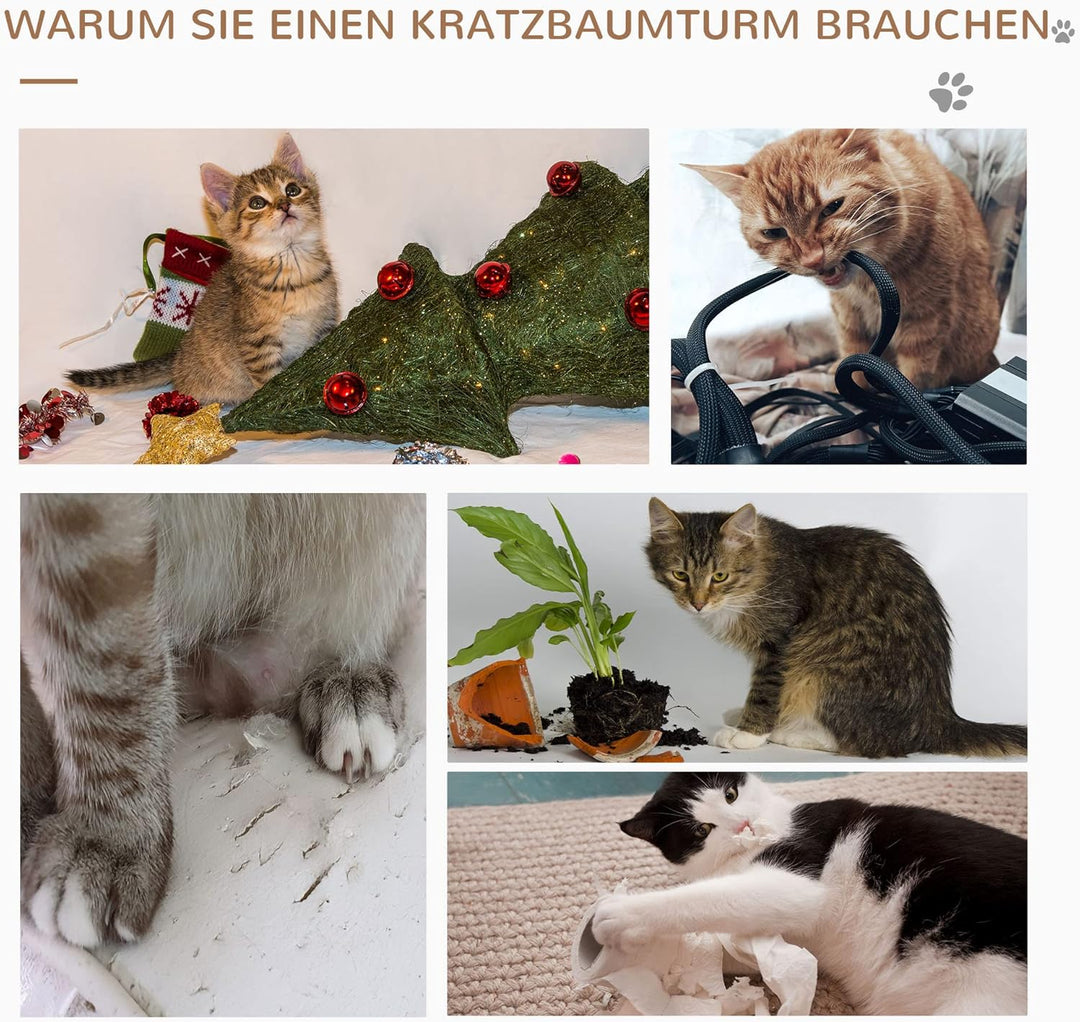 PawHut Kratzbaum 91 cm Katzenturm mit Sisalstämme, Plattform, Kissen mehrstöckiger Katzenkratzbaum,