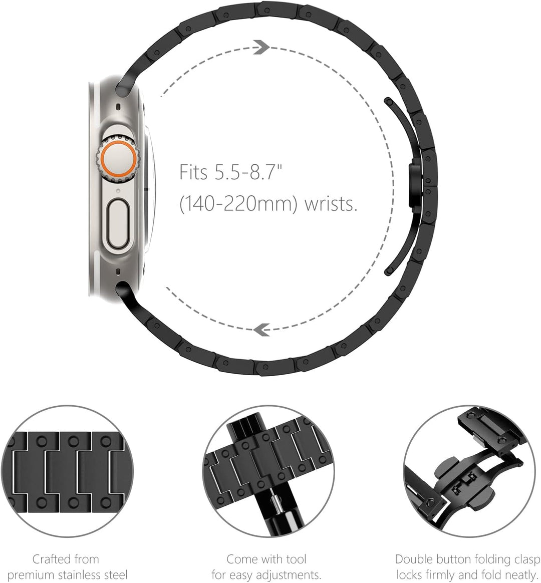 NewWays Metallband Kompatibel mit Apple Watch Armband 49mm 46mm 45mm 44mm 42mm(Serie 1 2 3),Edelstah