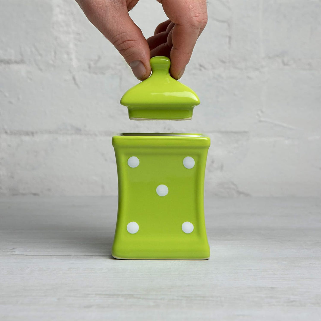 City to Cottage® - Keramik Behälter Küche 150 ml | Grün und Weiss | Polka Dots | Handgemacht | Behäl