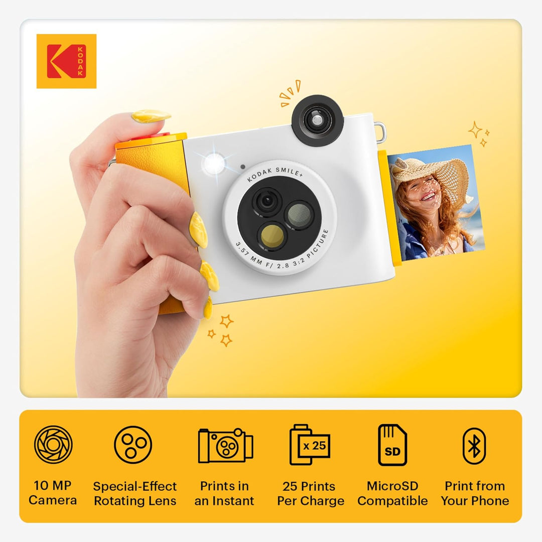 Kodak Smile+ 2-in-1 Digitale Sofortbildkamera & Bluetooth Fotodrucker Starterpaket + Tragetasche + Z