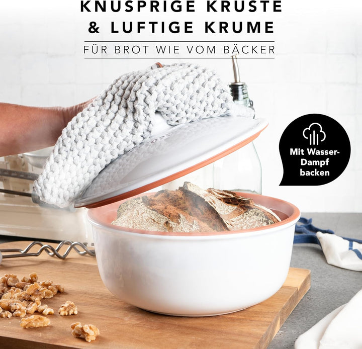 Römertopf Brotbacktopf aus Naturton bis zu ca. 1.000g Backgut, für natürliches Brotbacken, Weiss Wei