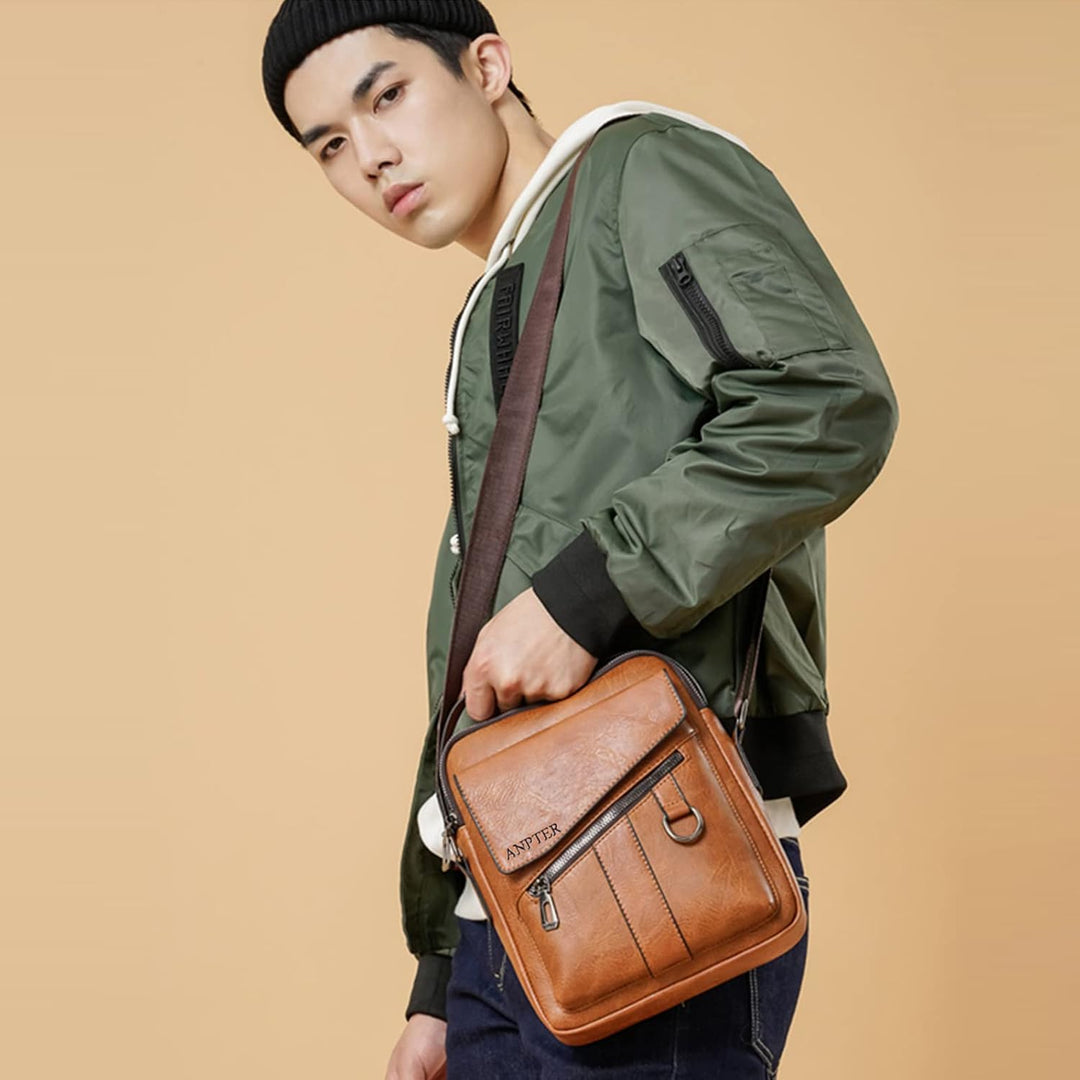 ANPTER Umhängetasche Herren Schultertaschen Herrentasche Ledertasche Shoulder Bag Seitentasche Cross