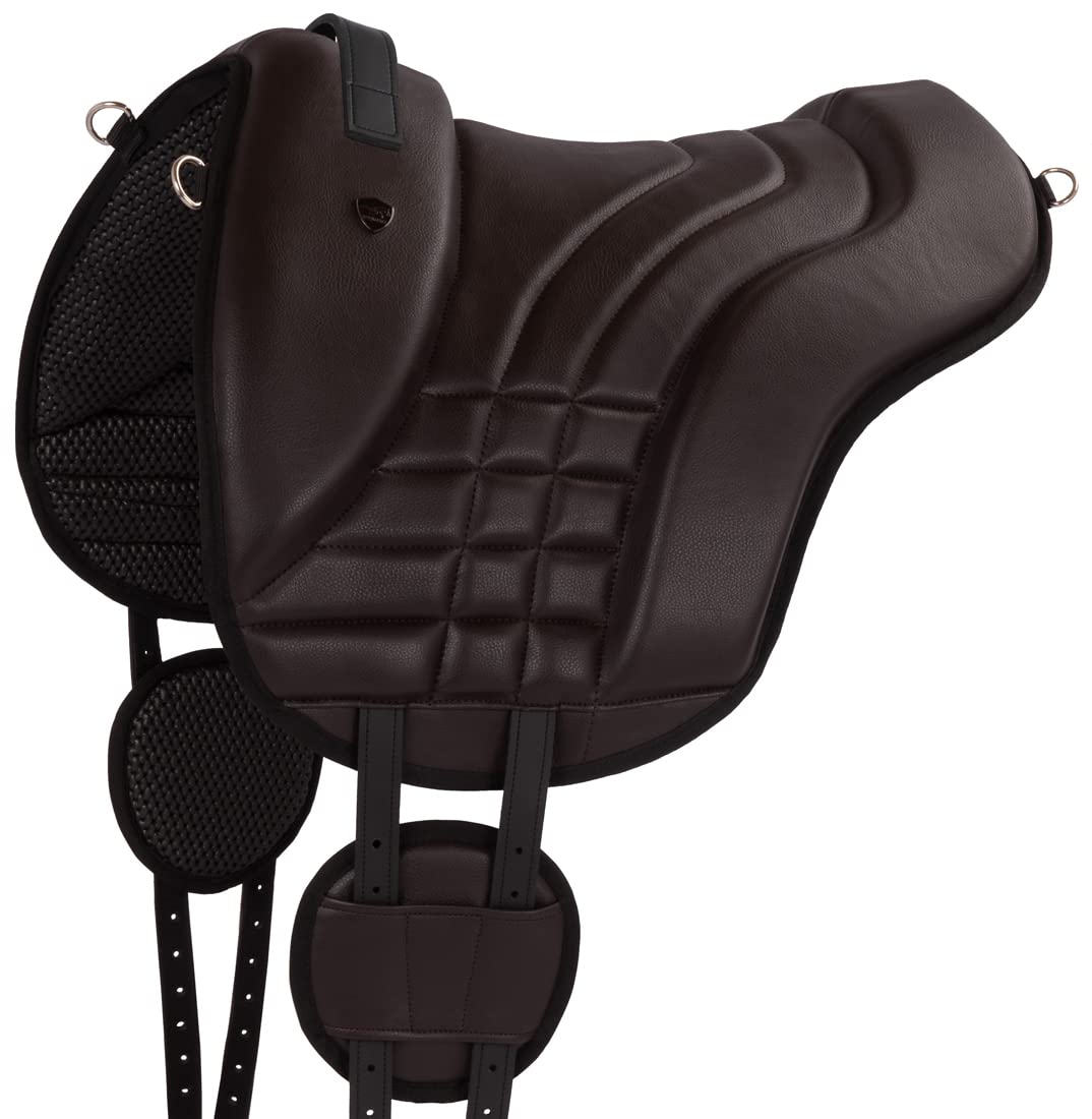Equinate Reitpad Stella aus synthetischem Leder Pony Braun - Bareback Pad mit pflegeleichter Neopren