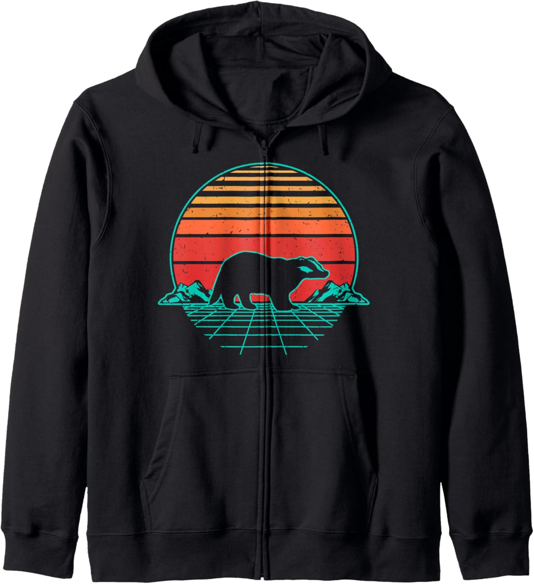 Dachs Honigdachs Jäger Tier Retro Vintage Sunset Geschenk Kapuzenjacke