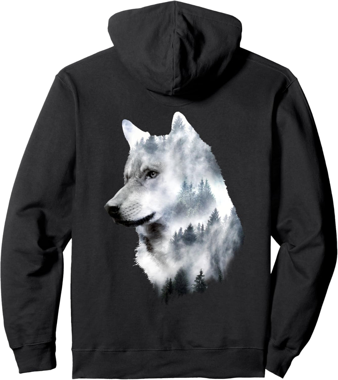 Doppelte Belichtung Wolf wildes Tier künstlerische Grafik Pullover Hoodie