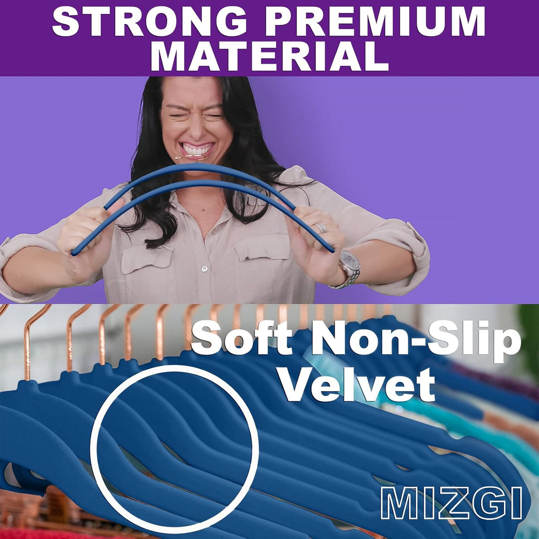 MIZGI Premium Samt-Kleiderbügel (50 Stück) strapazierfähig – rutschfest – Samt-Kleiderbügel dunkelvi