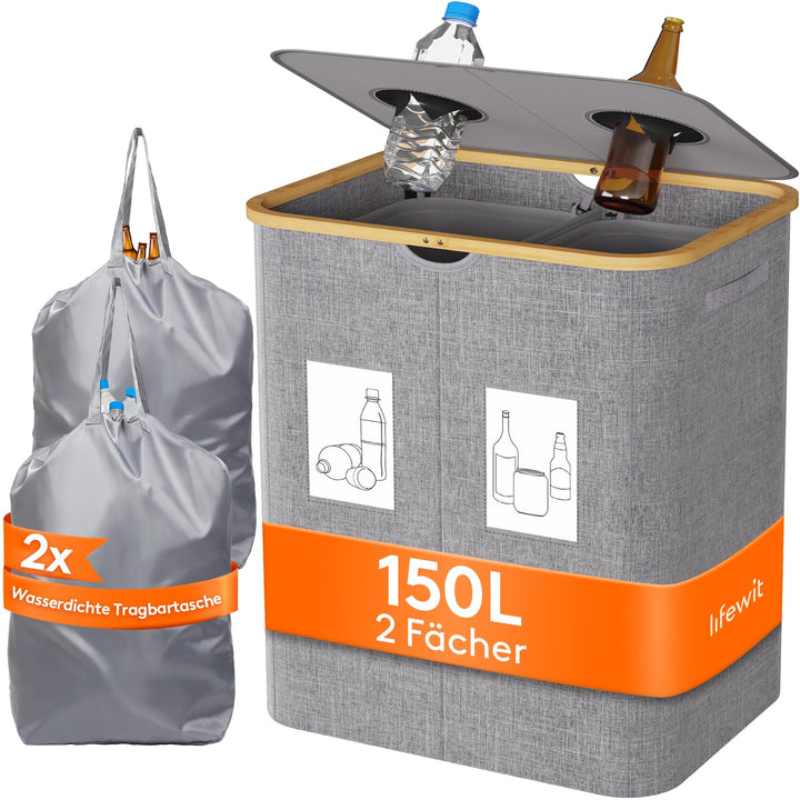 Lifewit 150L Pfandflaschen Sammelbehälter, Flaschen Organizer mit Deckel, Flaschensammler Leergut 2