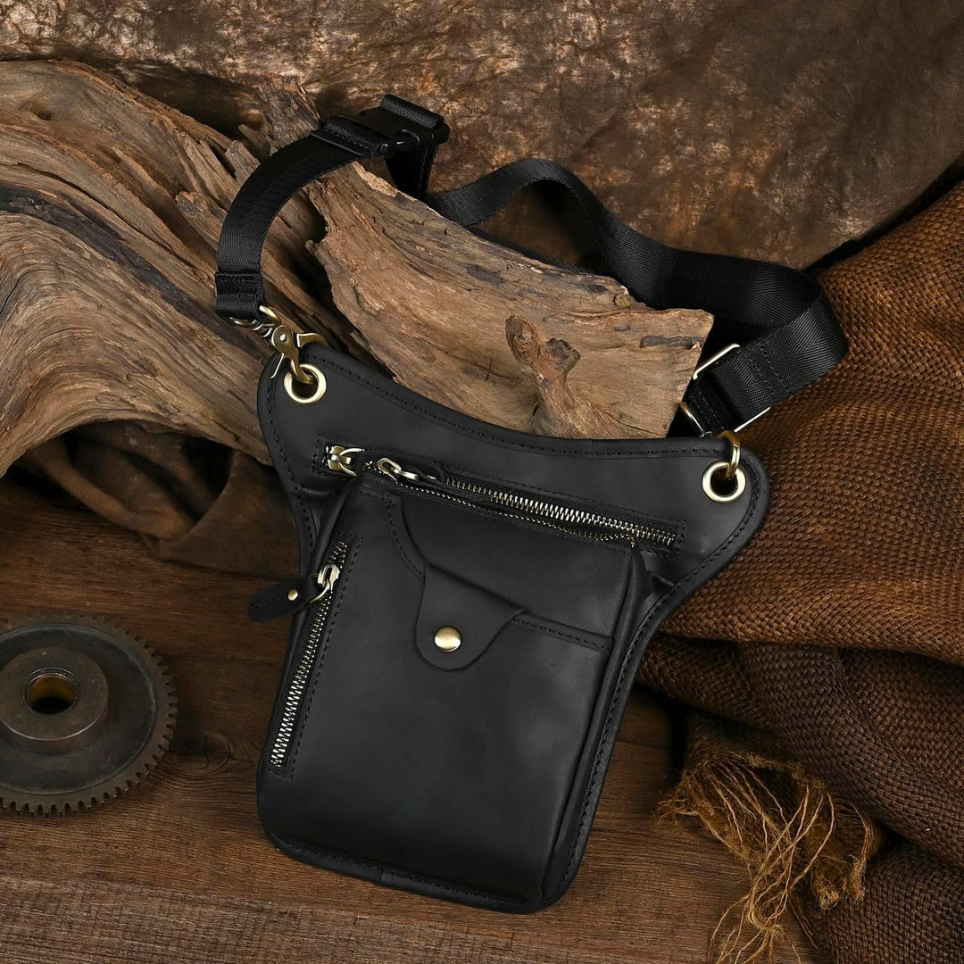 Le'aokuu Herren Echtes Leder Tasche Beinbeutel Beintasche Aussenbeintasche Beinbeuteltasche Reisen H