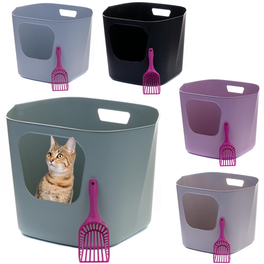 Katzentoilette Katzenklo gross hoher Rand graugrün und Schaufel, graugrün