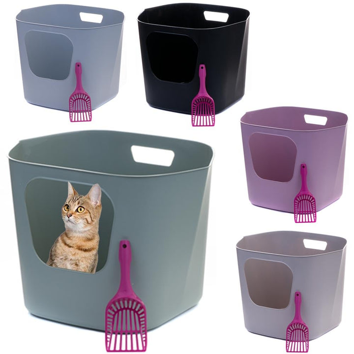 Katzentoilette Katzenklo gross hoher Rand graugrün und Schaufel, graugrün