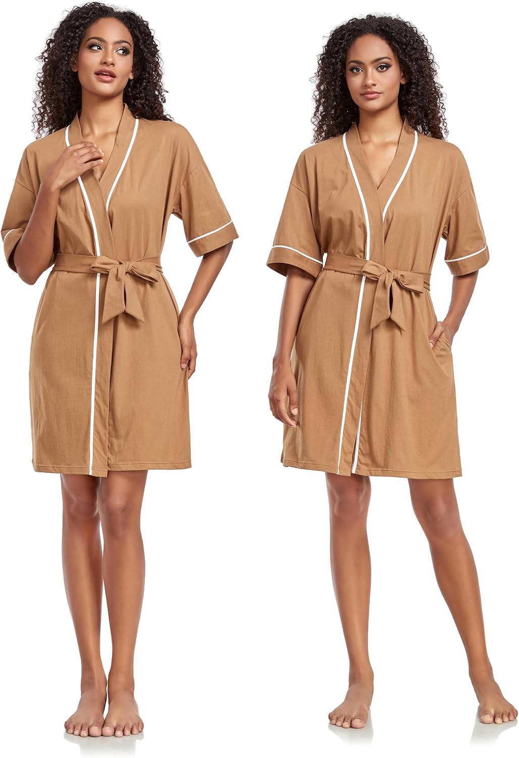COLORFULLEAF 100% Baumwolle Morgenmantel Damen Bademäntel Leicht Kurz Sauna Kimono Weiche Frauen Nac