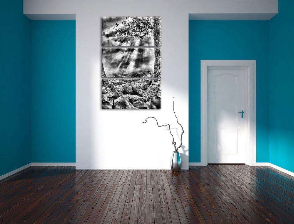 Pixxprint Monocrome, Baumwurzel und Schmetterling 3-Teiler Leinwandbild 120x80 Bild auf Leinwand