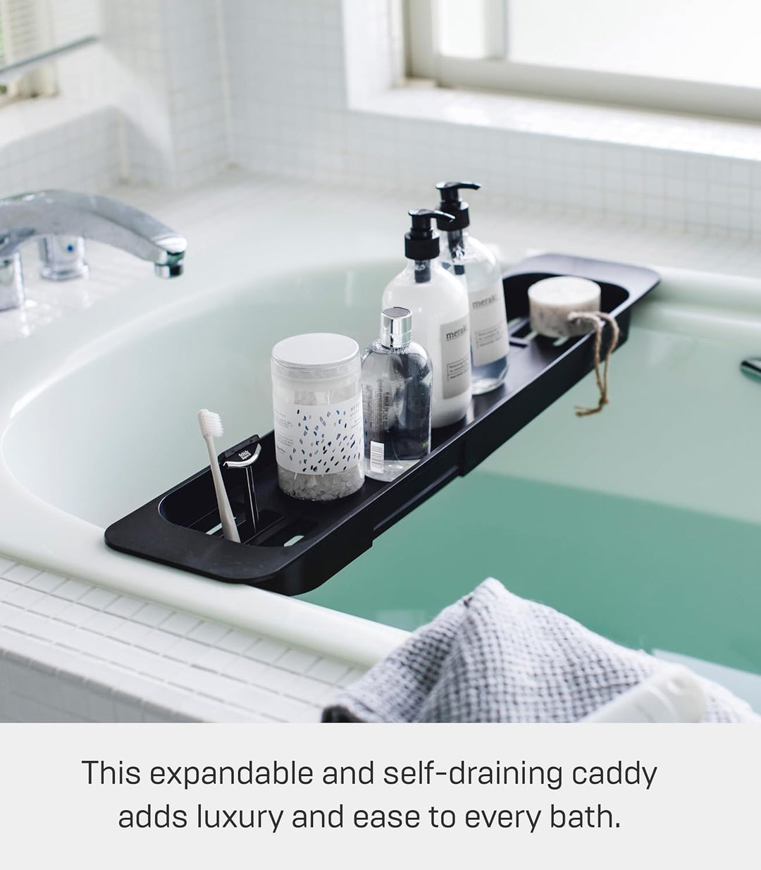 Extendable bathtub tray - Tower - black Schwarz, Schwarz