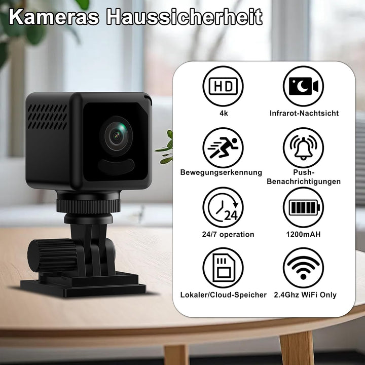 4K Mini Kamera, WiFi Überwachungskamera Innen, Überwachungskamera Minikamera Mit Handy Übertragung,