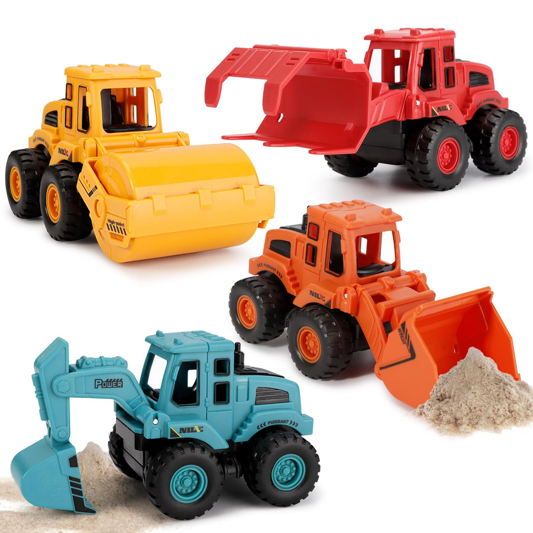 4 Stück Bagger Spielzeug, Push and Go Baufahrzeuge Spielzeug, Minibagger Spielzeugauto Auto Spielzeu